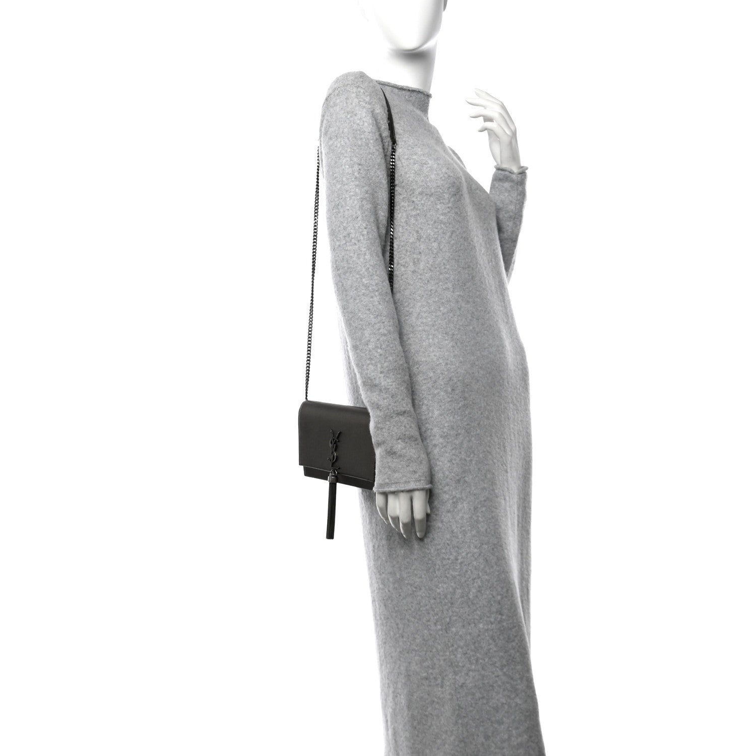 Saint Laurent Metallic Smooth Calfskin Classic Monogram Kate Tassel Chain Wallet Grey 2 of 11