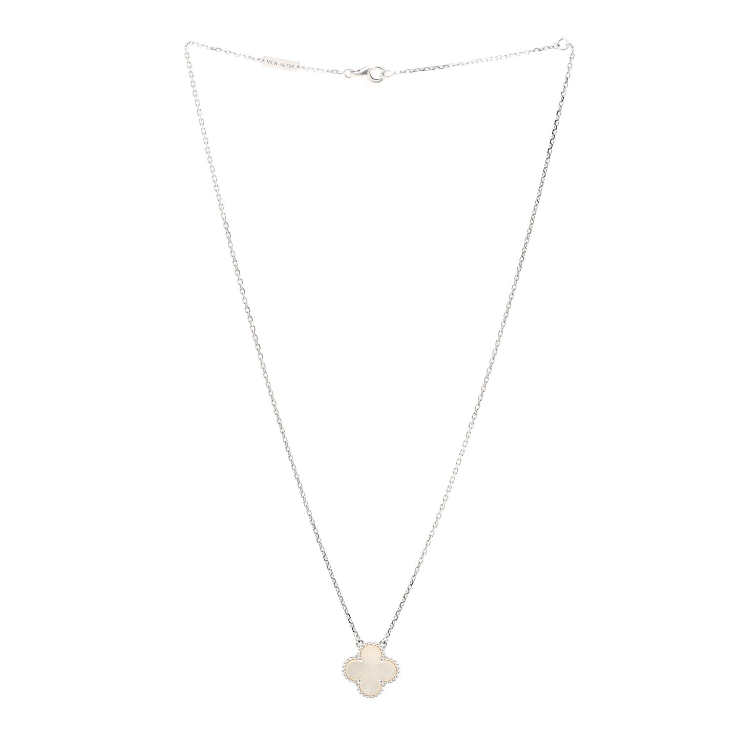 18K White Gold Mother of Pearl Vintage Alhambra Pendant Necklace