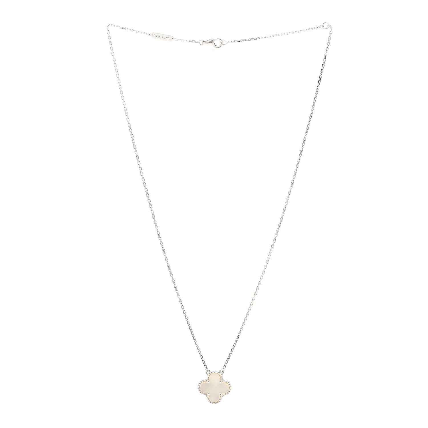 Van Cleef & Arpels 18K White Gold Mother of Pearl Vintage Alhambra Pendant Necklace 3 of 6