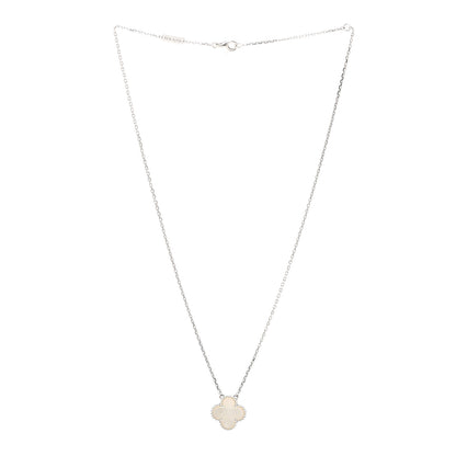 Van Cleef & Arpels 18K White Gold Mother of Pearl Vintage Alhambra Pendant Necklace 3 of 6