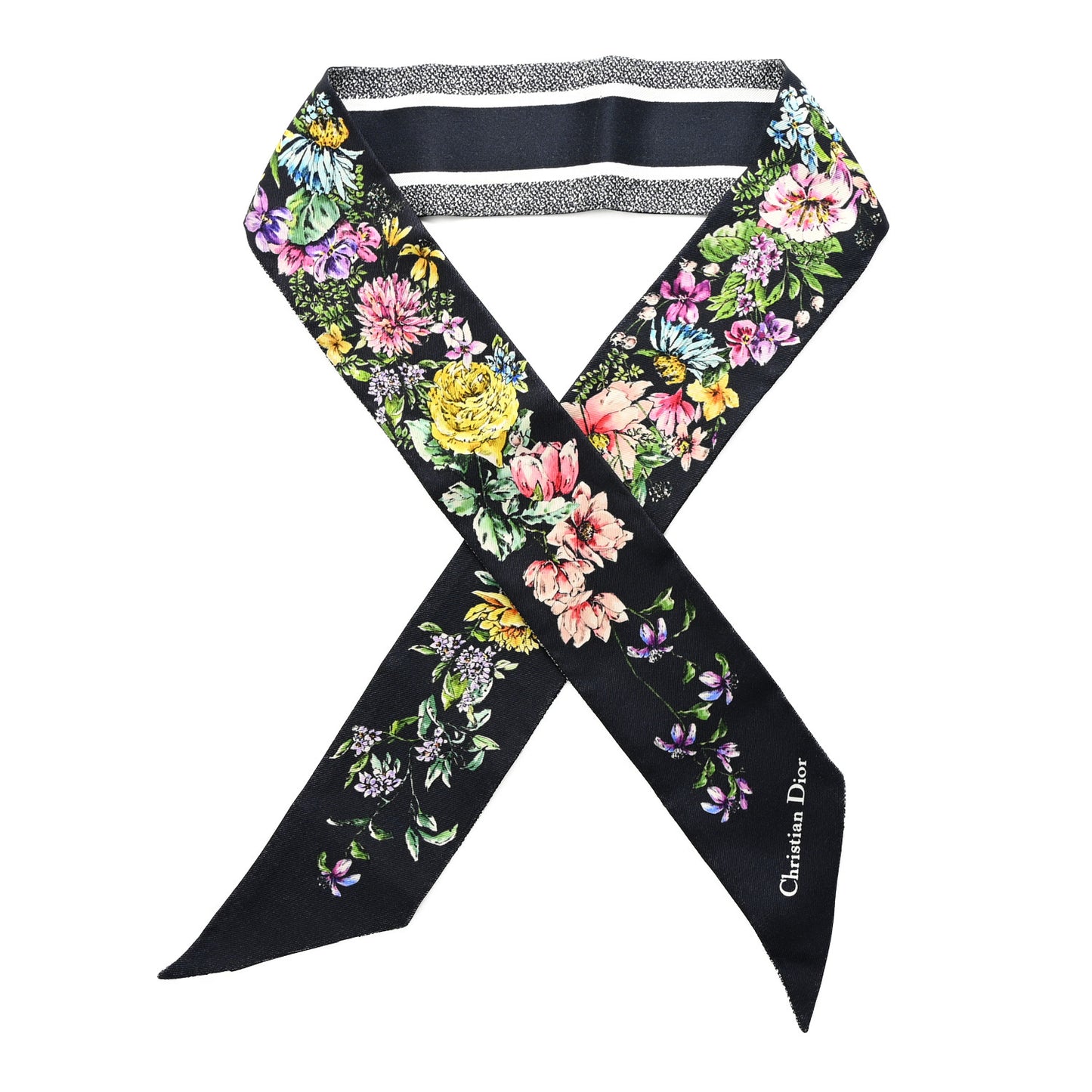 Silk Twill D-Floral Mitzah Scarf Blue Multicolor