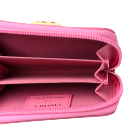 Chanel Calfskin Quilted Boy Zip Around Coin Purse Wallet Pink 4 of 12