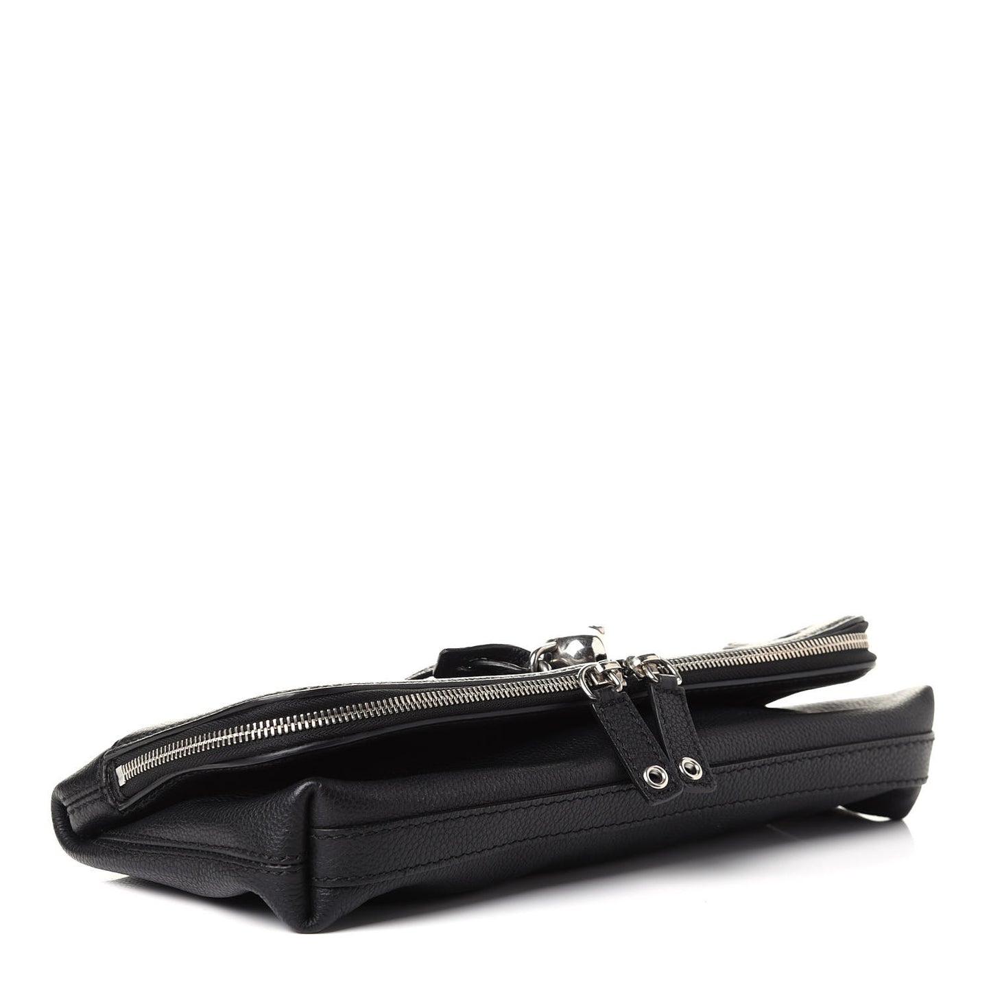 Grainy Calfskin Padlock Skull Clutch Black
