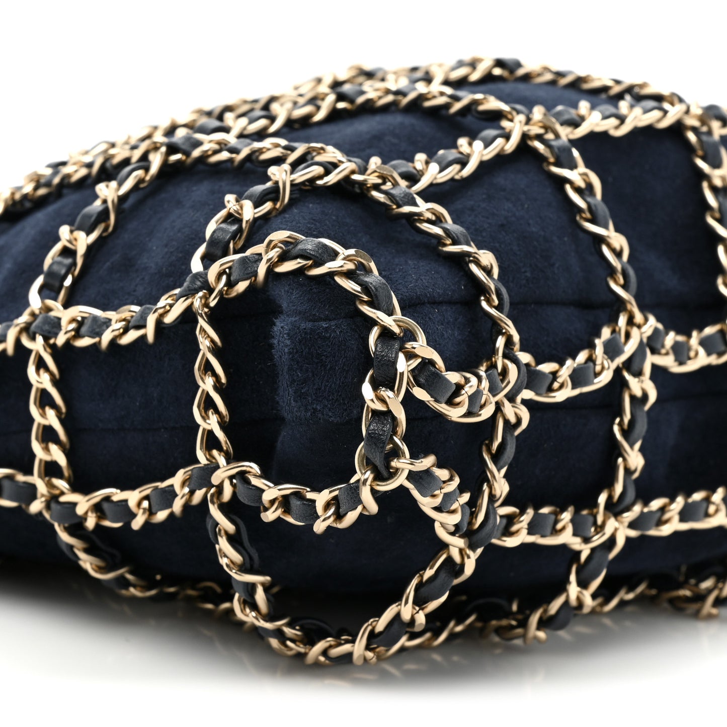 Suede Goatskin Large Shopping Chain Tote Navy Blue