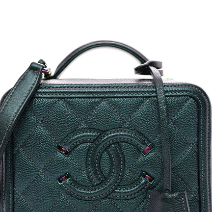 Chanel Iridescent Caviar Quilted Small CC Filigree Vanity Case Dark Turquoise 5 of 11