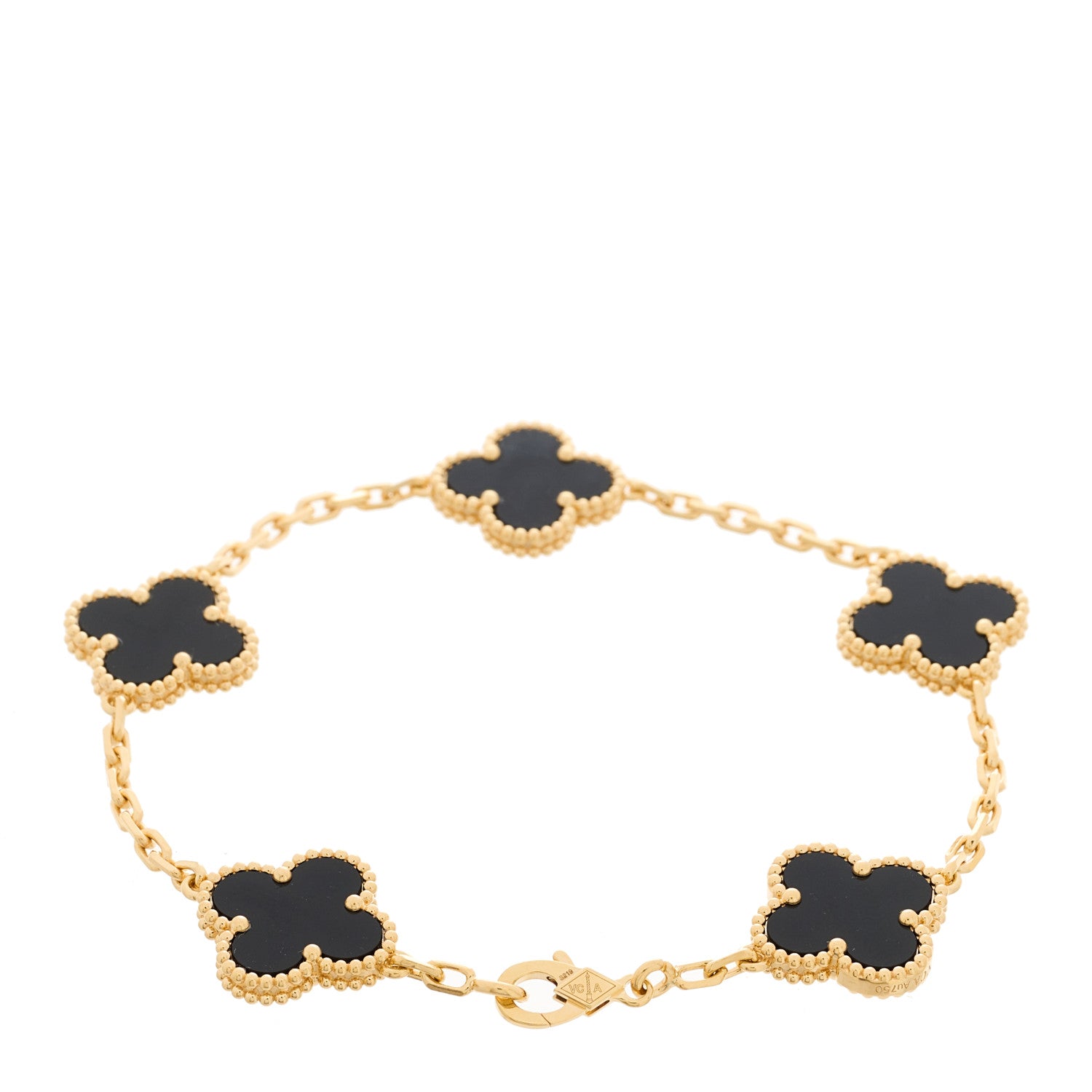 Van Cleef & Arpels 18K Yellow Gold Black Onyx 5 Motifs Vintage Alhambra Bracelet 2 of 6