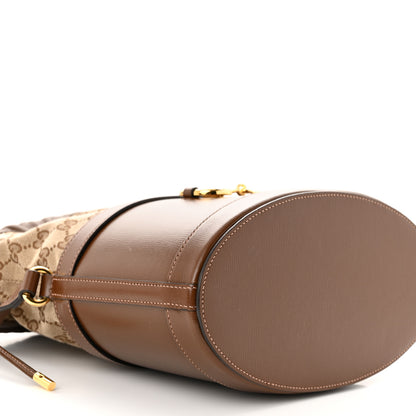 Gucci Monogram Textured Calfskin Horsebit 1955 Drawstring Bucket Bag Beige Brown Sugar 9 of 11