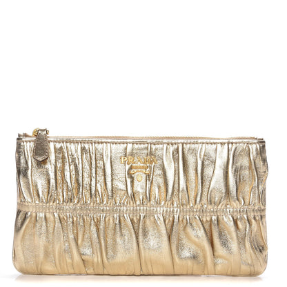 Prada Metallic Nappa Gaufre Small Zip Pouch Platino 1 of 14
