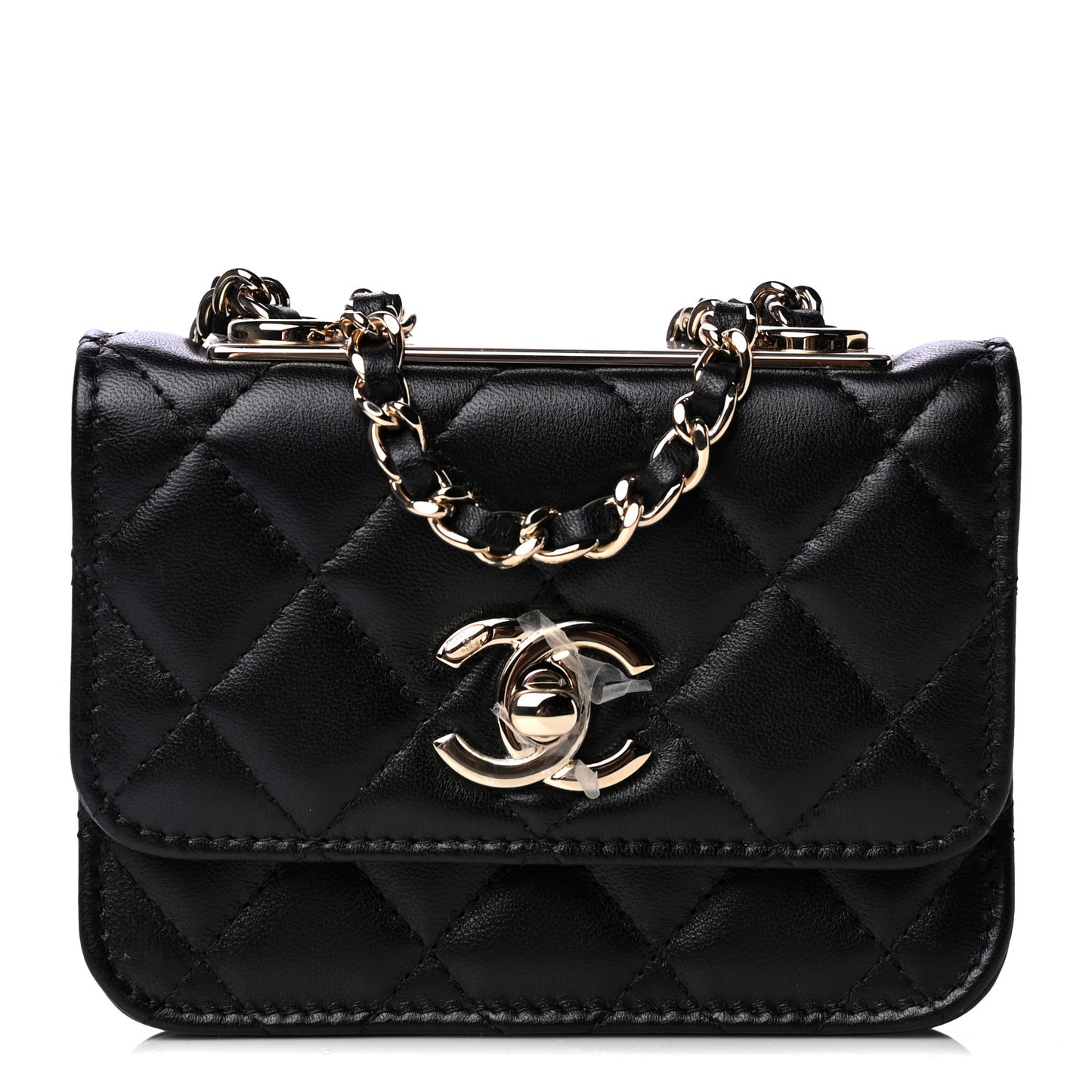 Lambskin Quilted Trendy CC Card Holder On Chain Black