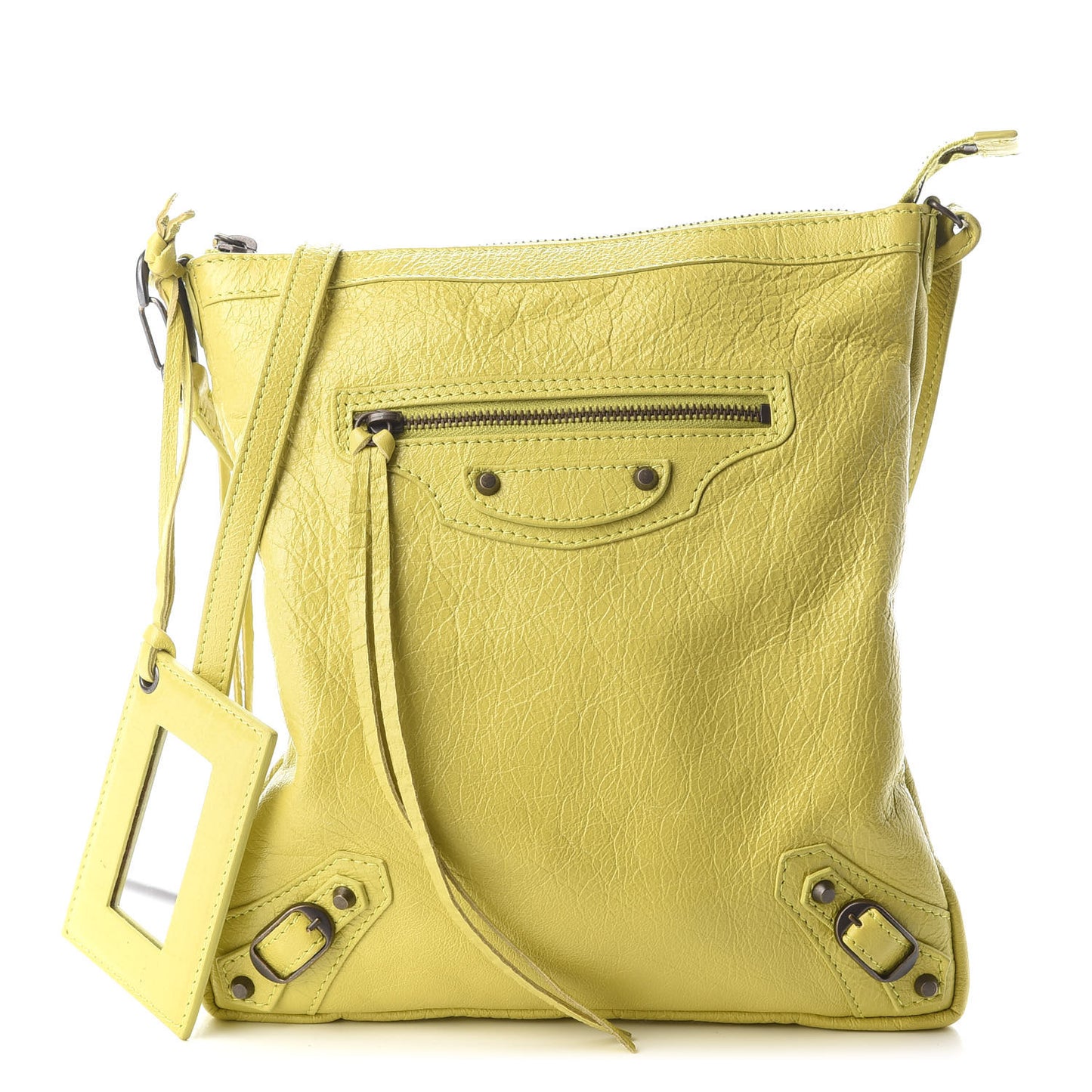Agneau Classic Hardware Flat Crossbody Jaune Poussin