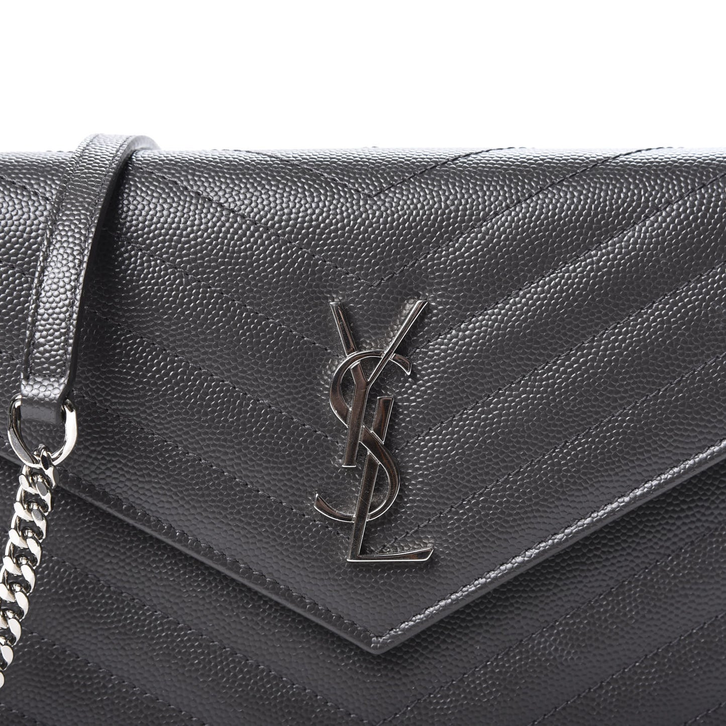 Grain De Poudre Matelasse Chevron Monogram Envelope Chain Wallet Coal