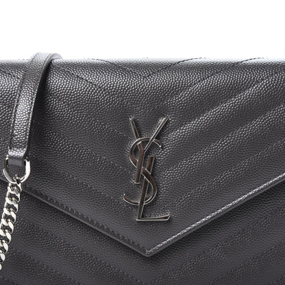 Saint Laurent Grain De Poudre Matelasse Chevron Monogram Envelope Chain Wallet Coal 9 of 11