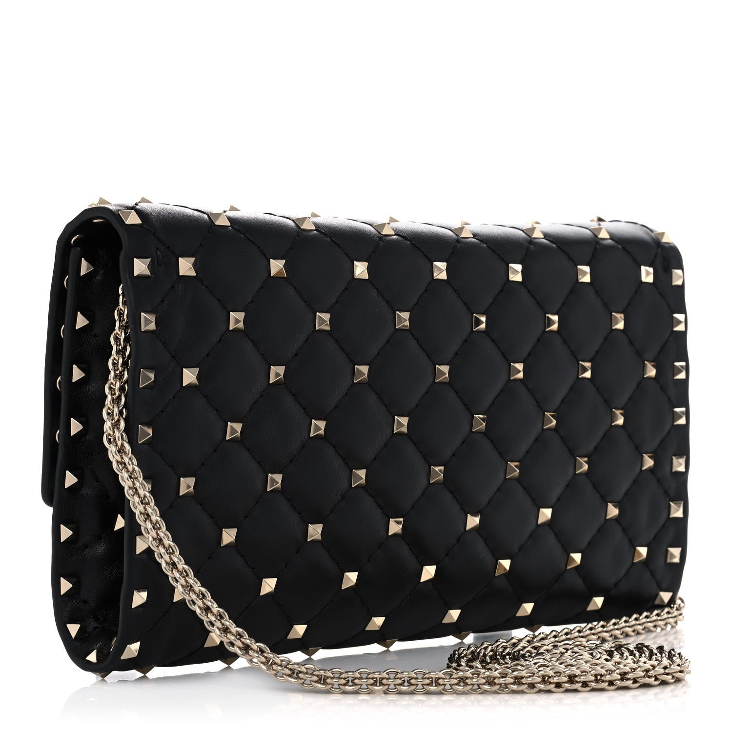 Valentino Garavani Lambskin Rockstud Spike Wallet on Chain Black 3 of 10