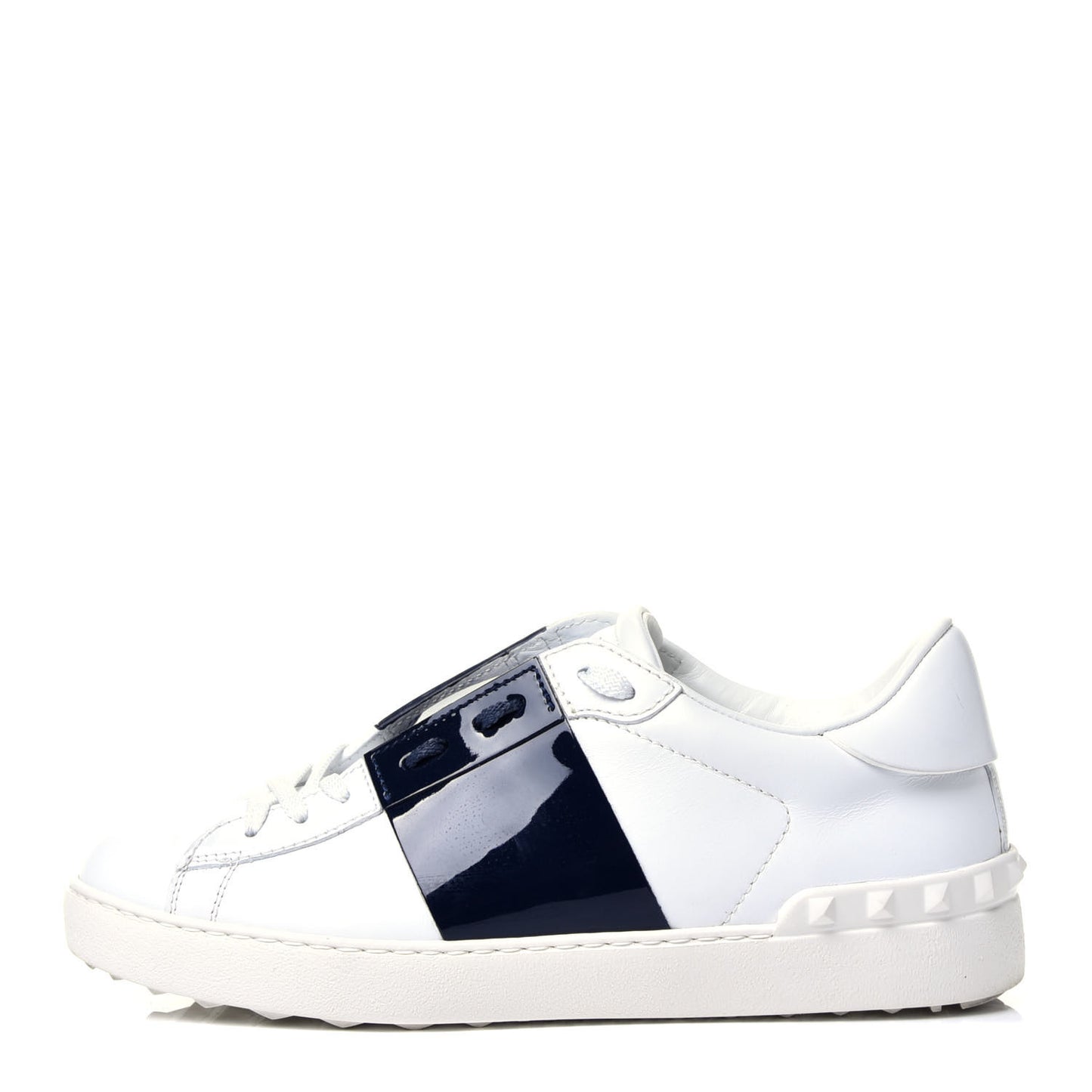 Calfskin Patent Rockstud Open Sneakers 38 White Navy