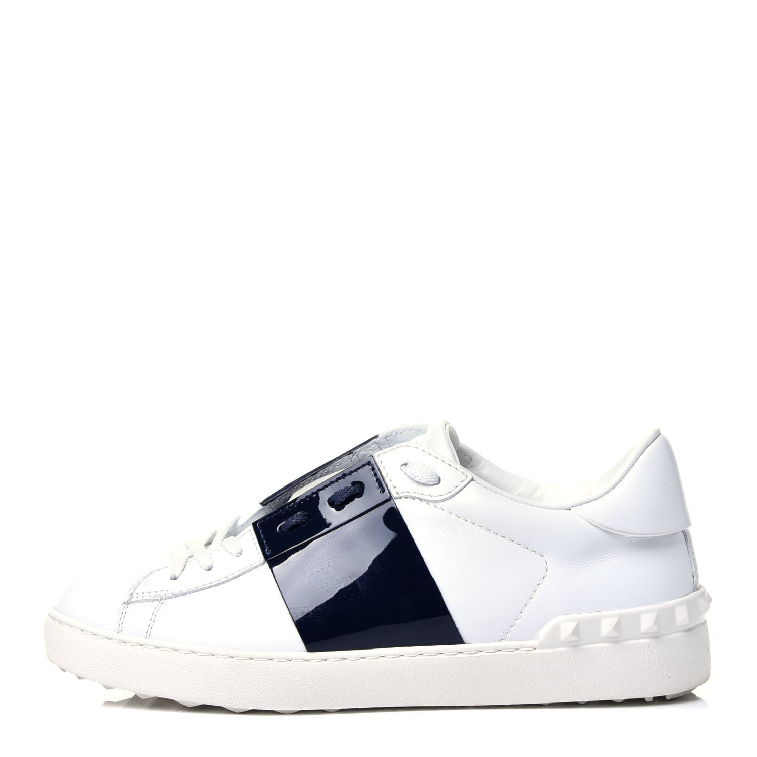 Valentino Garavani Calfskin Patent Rockstud Open Sneakers 38 White