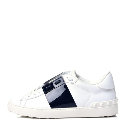 Valentino Garavani Calfskin Patent Rockstud Open Sneakers 38 White Navy 1 of 9