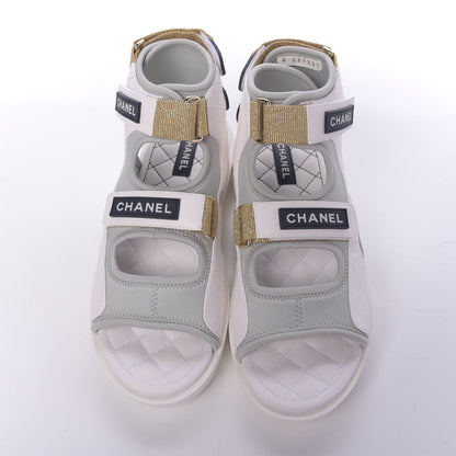 Chanel Goatskin Fabric Gladiator Sandals 40 Grey Navy Blue 6 of 10