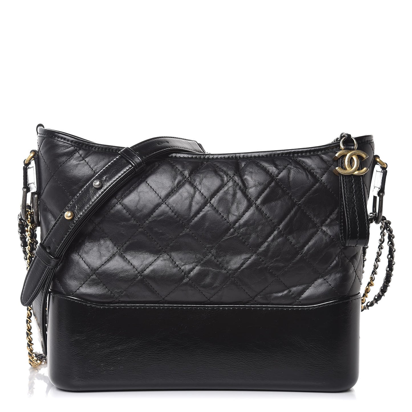 Aged Calfskin Quilted Medium Gabrielle Hobo Black