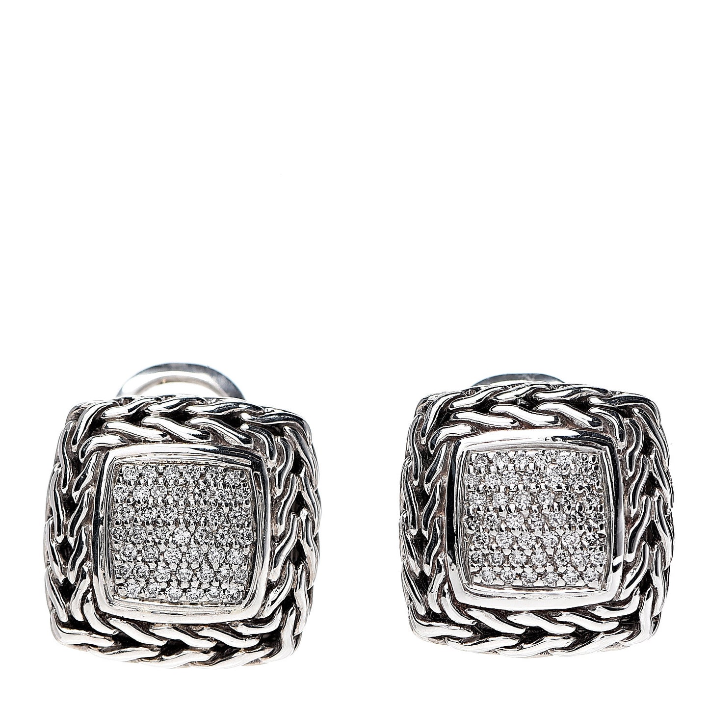 Sterling Silver 18K Gold Diamond Classic Chain Square Earrings