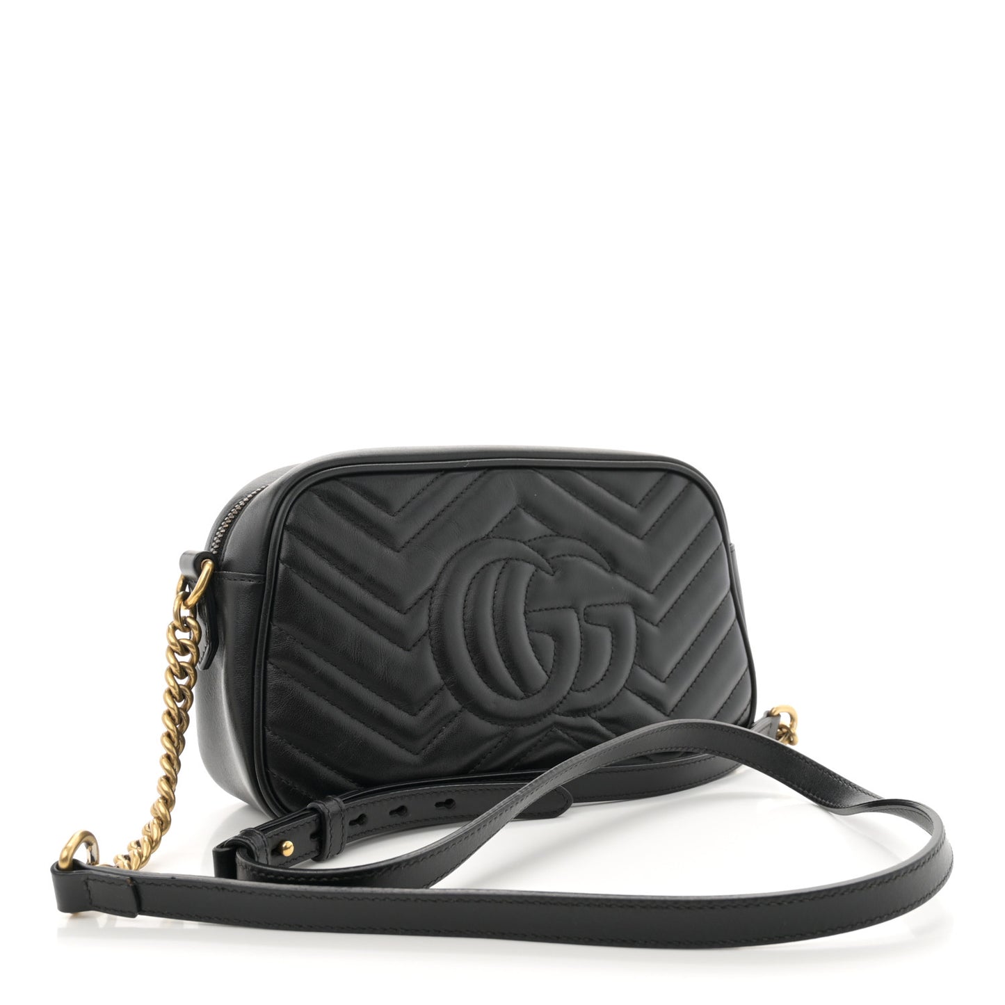Calfskin Matelasse Small GG Marmont Chain Shoulder Bag Black