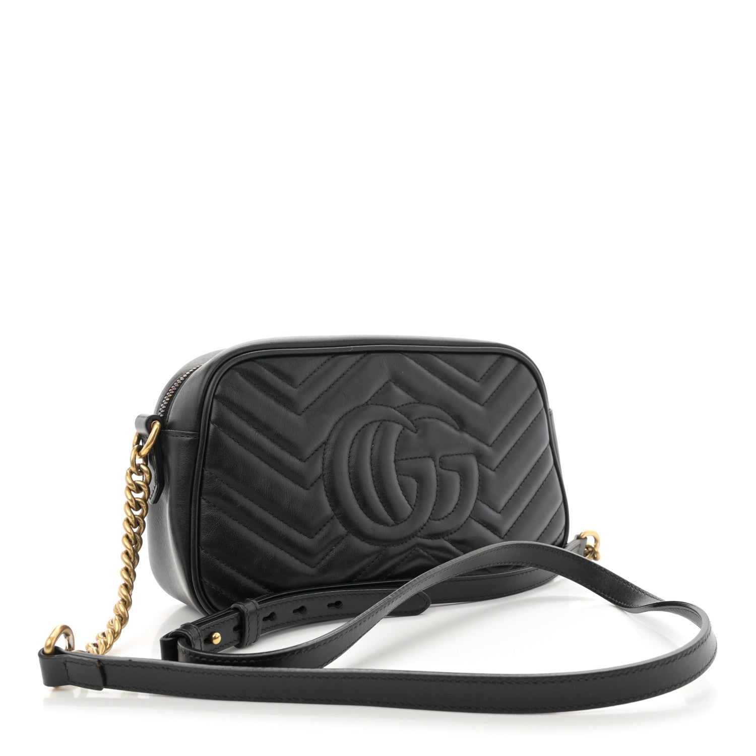Gucci Calfskin Matelasse Small GG Marmont Chain Shoulder Bag Black 3 of 13