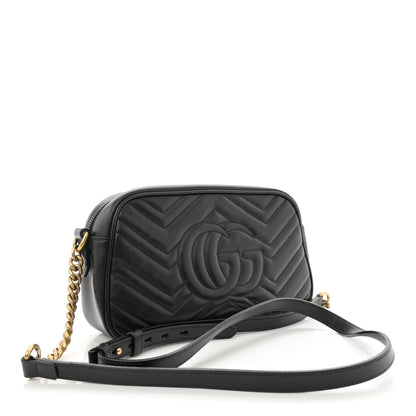 Gucci Calfskin Matelasse Small GG Marmont Chain Shoulder Bag Black 3 of 13