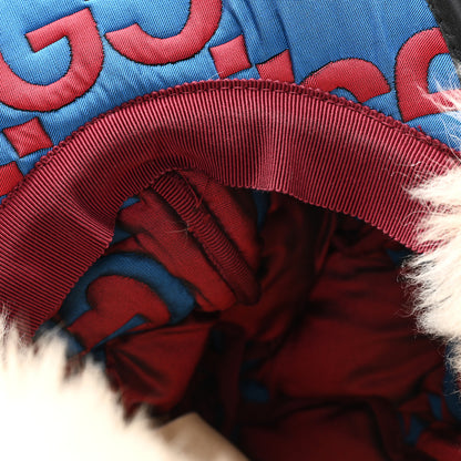 Gucci Nylon Shearling Padded GG Print Cap Hat S Blue Red 10 of 10