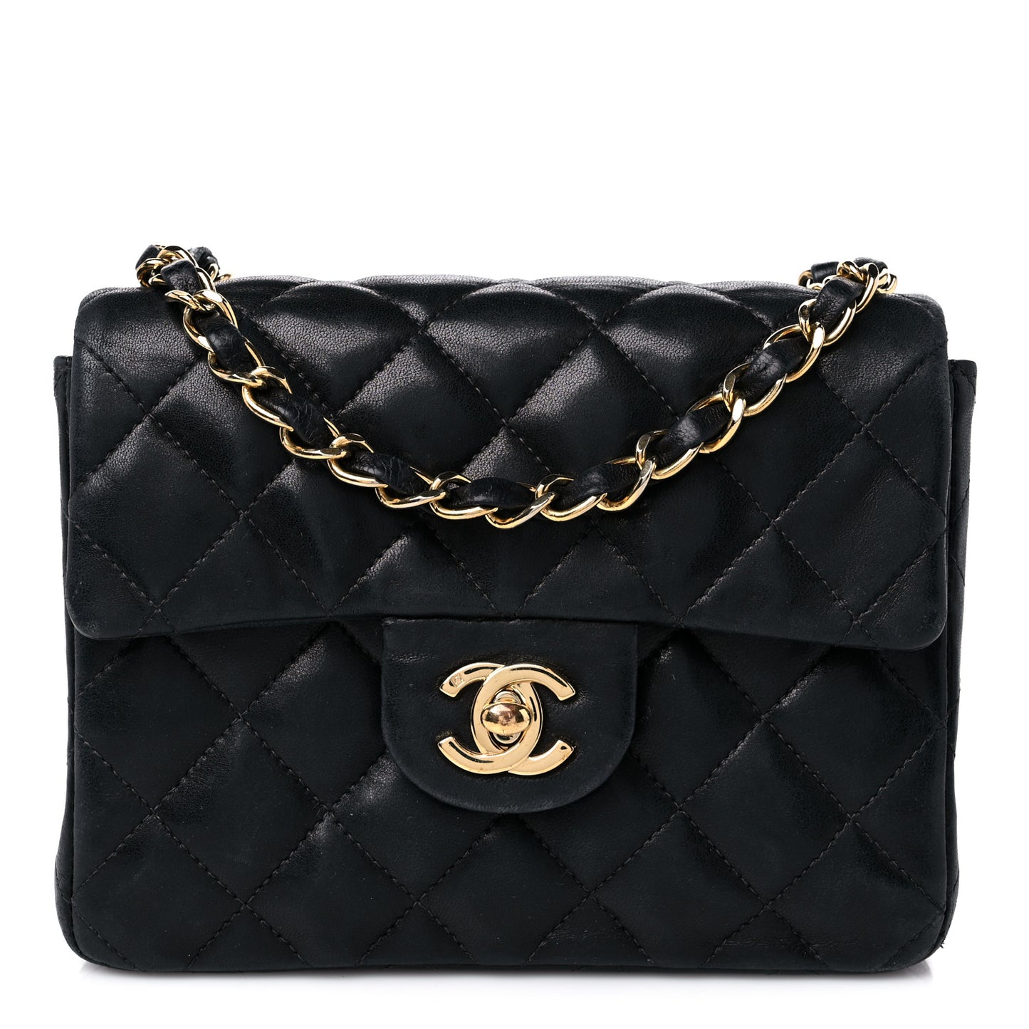 Lambskin Quilted Mini Square Flap Black