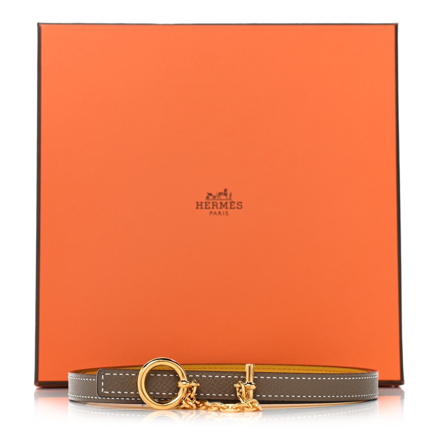 Hermes Epsom Swift Carrousel 13mm Belt 75 Etoupe Jaune Ambre 5 of 5