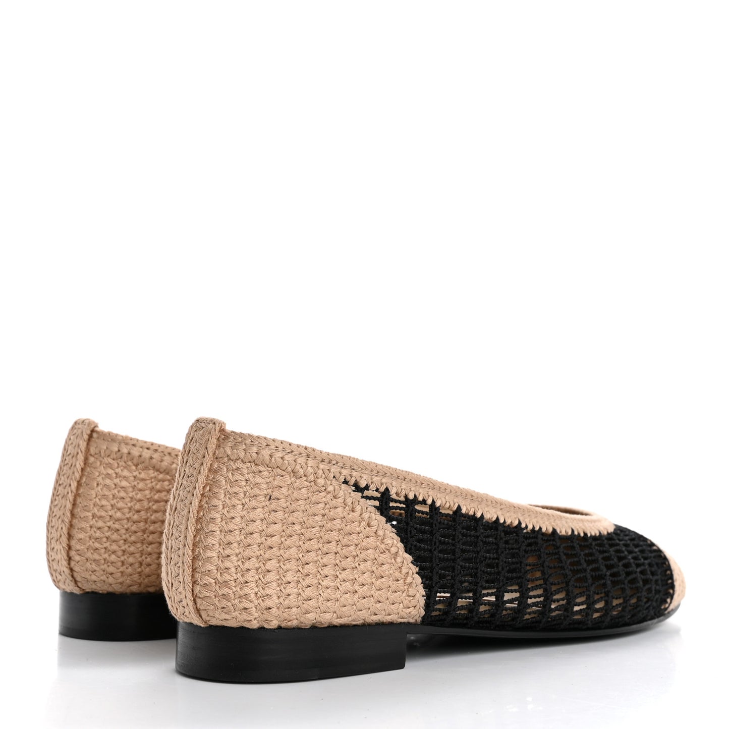 Raffia Cap Toe Ballerina Flats 36.5 Black Beige