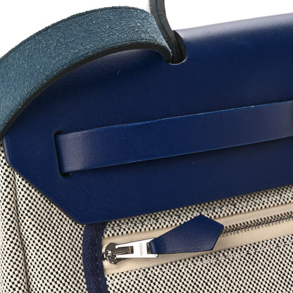 Hermes Vache Hunter Toile H Brides de Gala Herbag Zip Retourne 31 PM Bleu De France Ecru Black 16 of 16