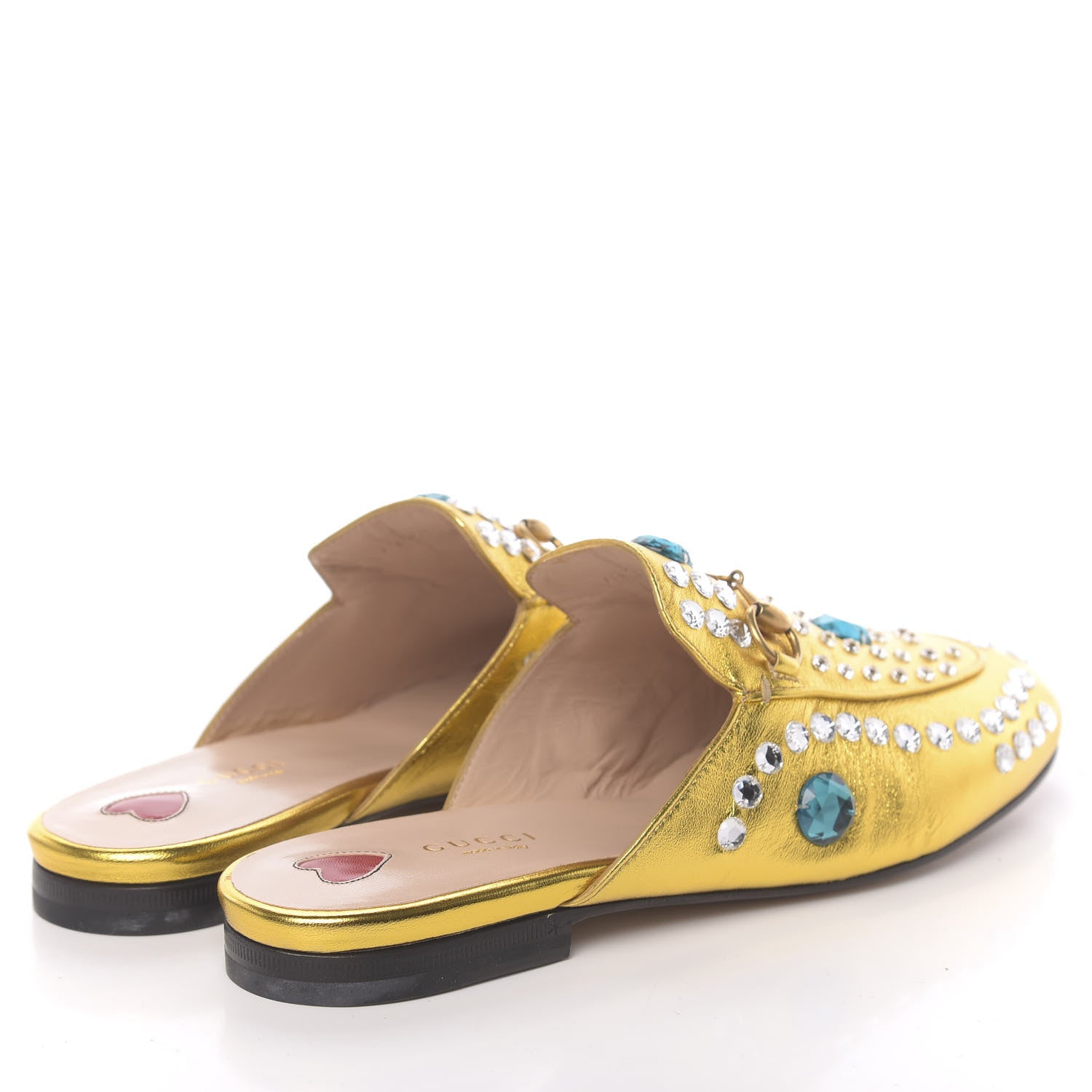 Gucci Metallic Nappa Crystal Womens Princetown Slippers 38.5 Gold 4 of 9
