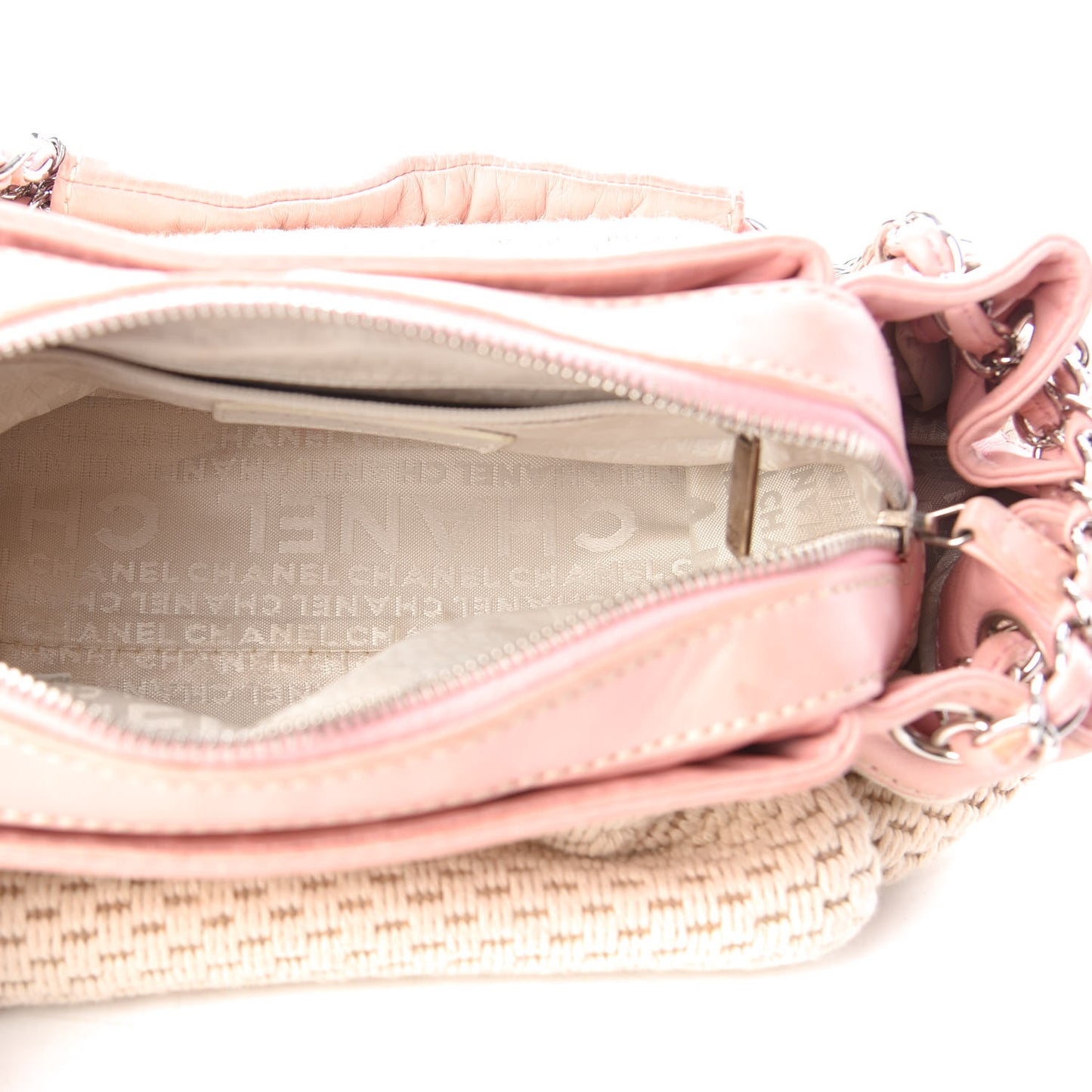 Canvas Woven Lambskin Lax Accordion Hobo Pink