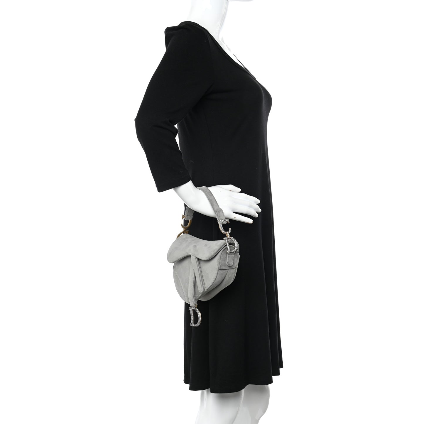 Velvet Crystal Mini Saddle Bag Grey