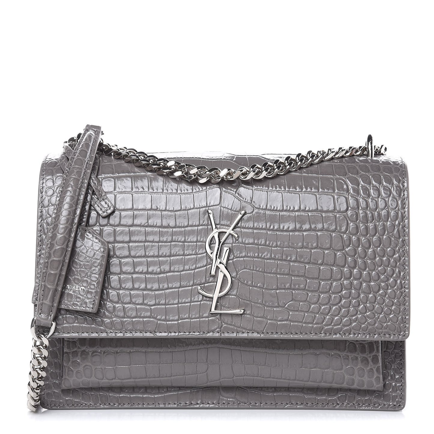 Calfskin Crocodile Embossed Medium Monogram Sunset Fog
