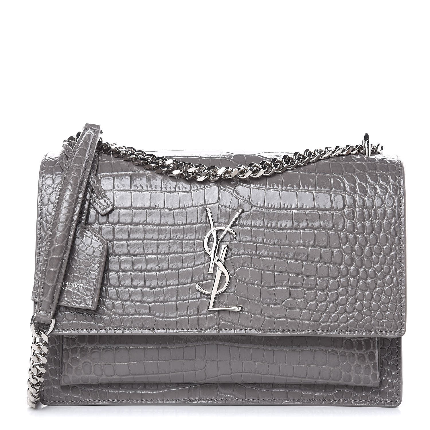 Saint Laurent Calfskin Crocodile Embossed Medium Monogram Sunset Fog 1 of 11