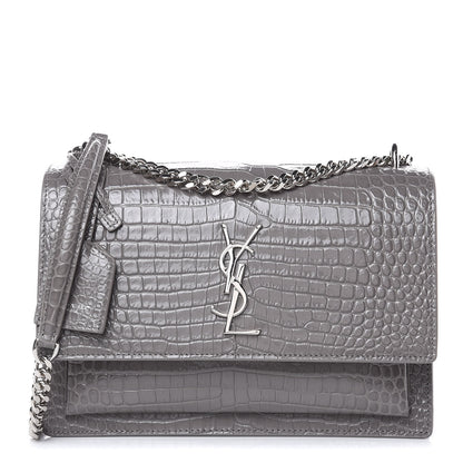 Saint Laurent Calfskin Crocodile Embossed Medium Monogram Sunset Fog 1 of 11