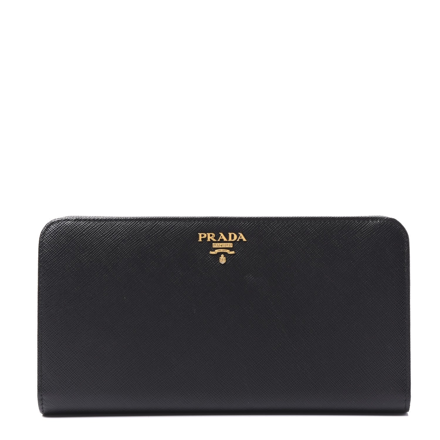 Prada Saffiano Metal Large Zip Around Wallet Black 1 of 9