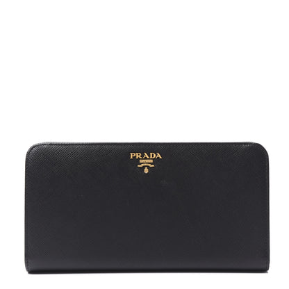 Prada Saffiano Metal Large Zip Around Wallet Black 1 of 9