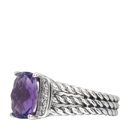 David Yurman Sterling Silver Diamond Amethyst 10mm Petite Wheaton Ring 54 6.75 3 of 5