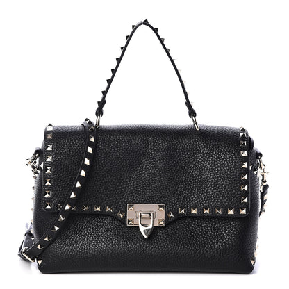 Valentino Garavani Pebbled Calfskin Rockstud Single Handle Flap Bag Black 1 of 9