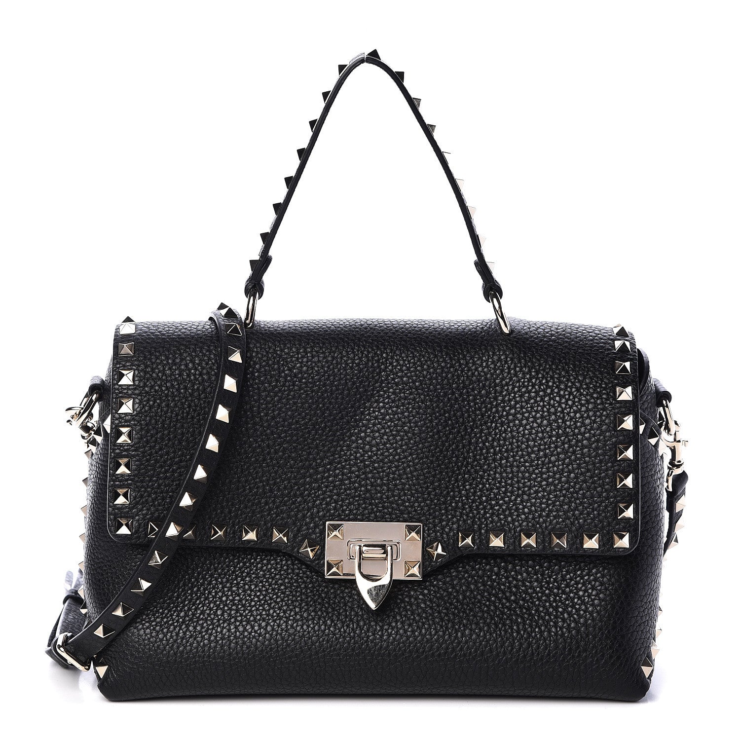 Valentino Garavani Pebbled Calfskin Rockstud Single Handle Flap Bag Black 1 of 9
