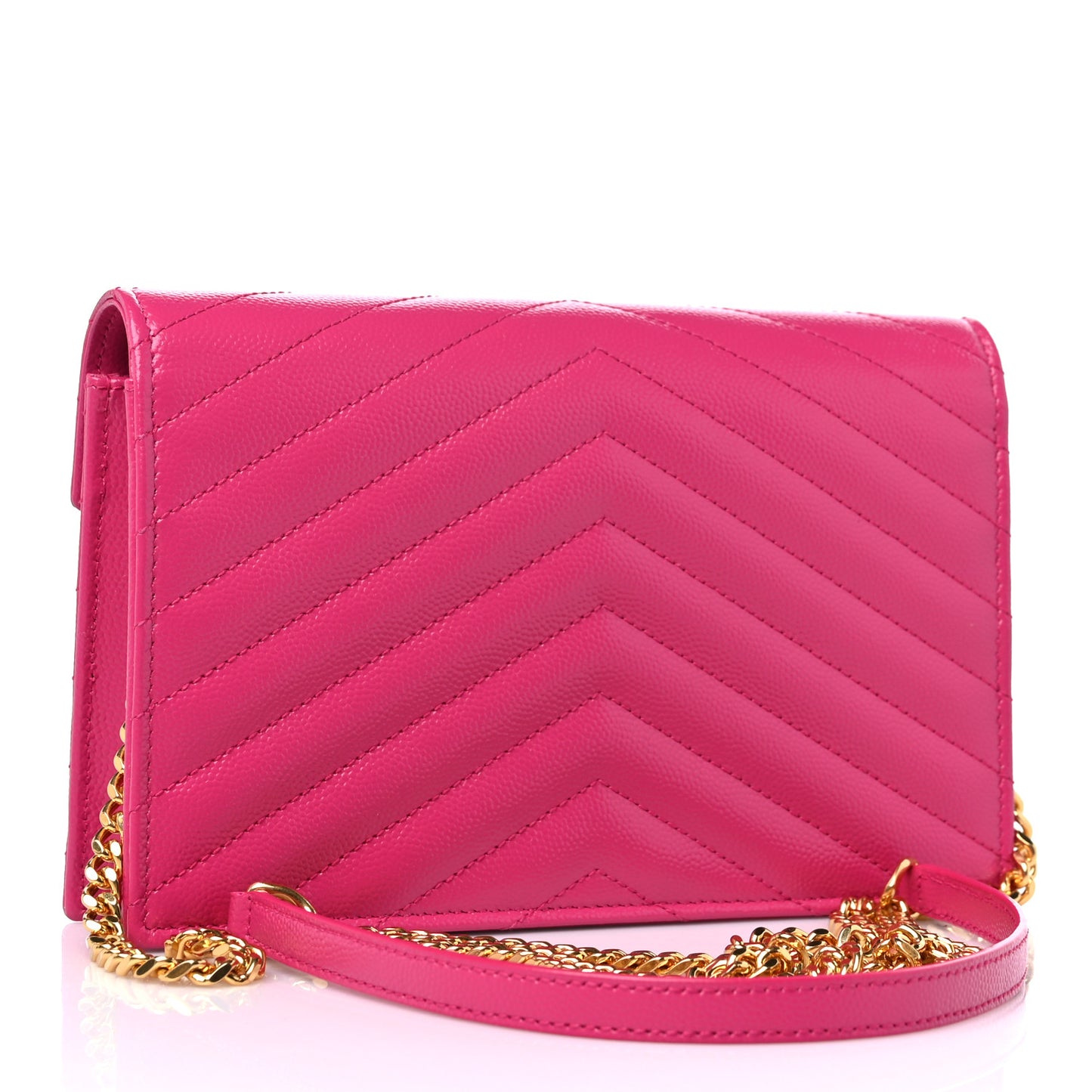 Grain De Poudre Matelasse Chevron Monogram Envelope Chain Wallet Fresh Fuchsia