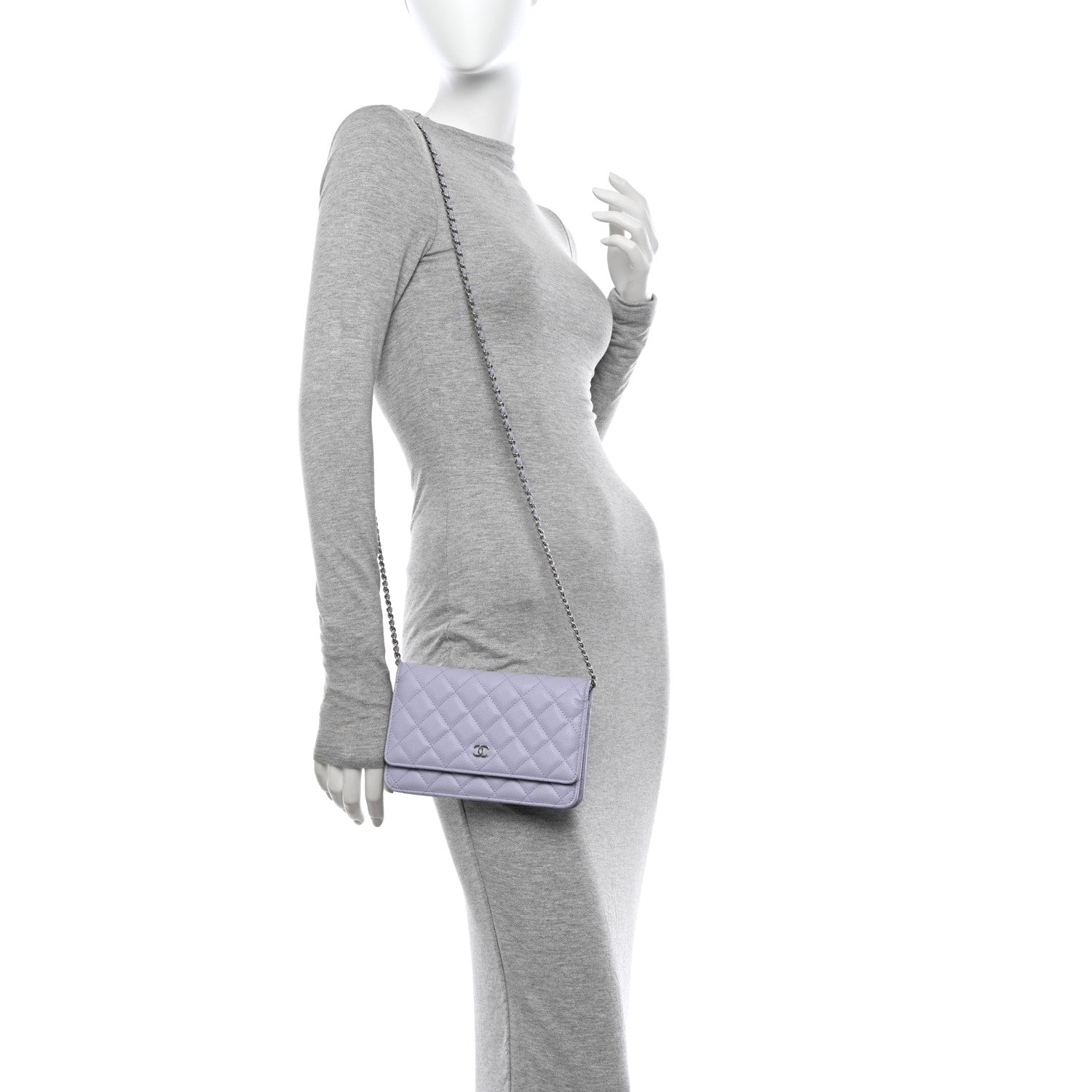 Chanel Caviar Quilted Wallet on Chain WOC Light Purple 2 of 12
