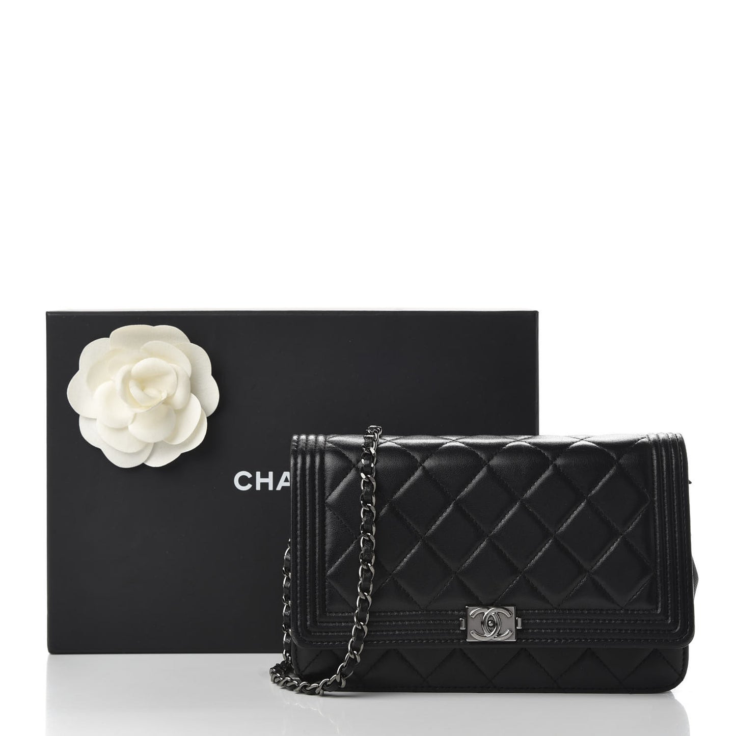 Lambskin Quilted Boy Wallet On Chain WOC Black