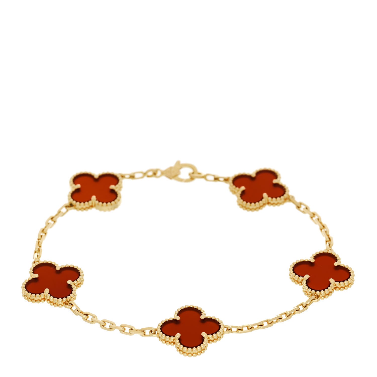 Van Cleef & Arpels 18K Yellow Gold Carnelian 5 Motifs Vintage Alhambra Bracelet 1 of 4