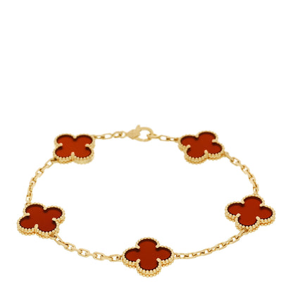 Van Cleef & Arpels 18K Yellow Gold Carnelian 5 Motifs Vintage Alhambra Bracelet 1 of 4