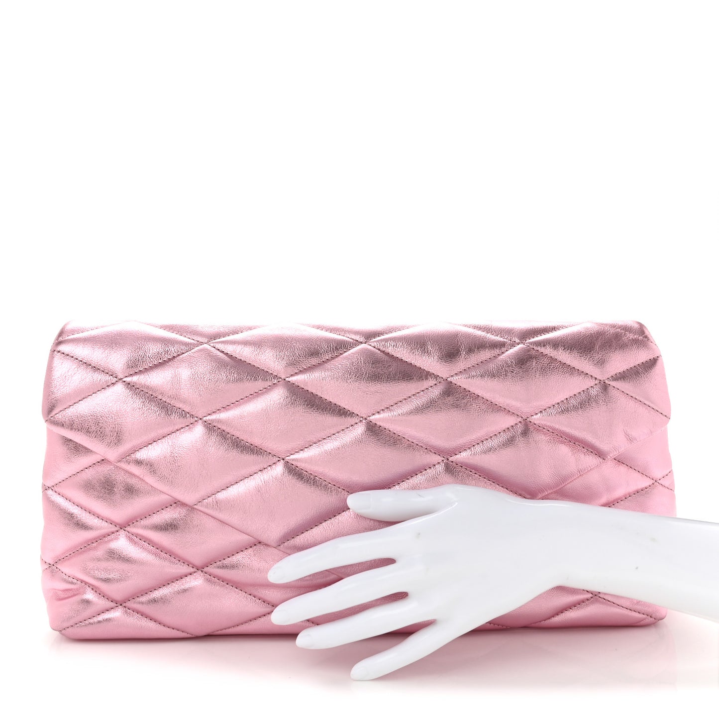 Metallic Lambskin Quilted Sade Puffer Envelope Clutch New Azalea