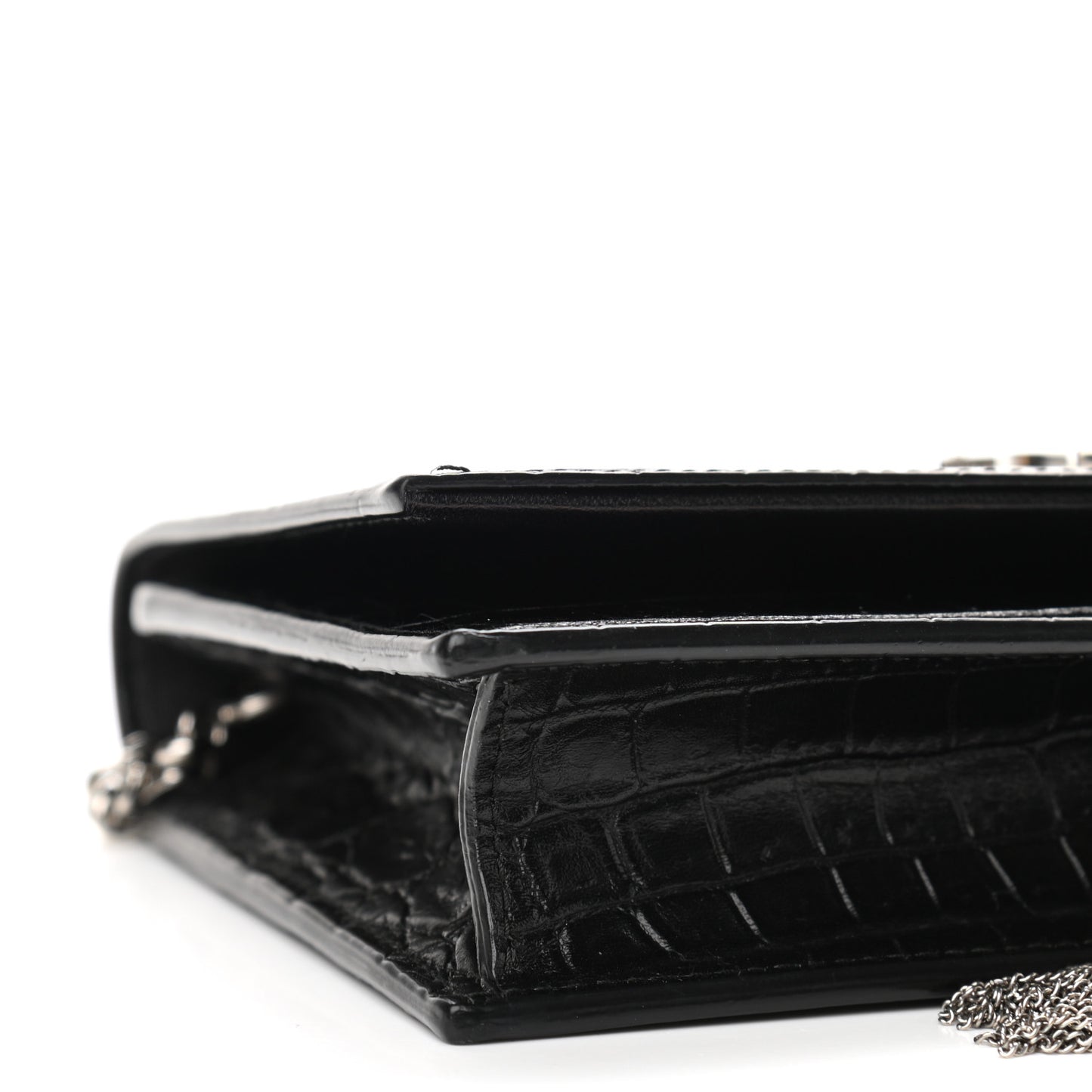 Calfskin Crocodile Embossed Kate Monogram Tassel Chain Wallet Black