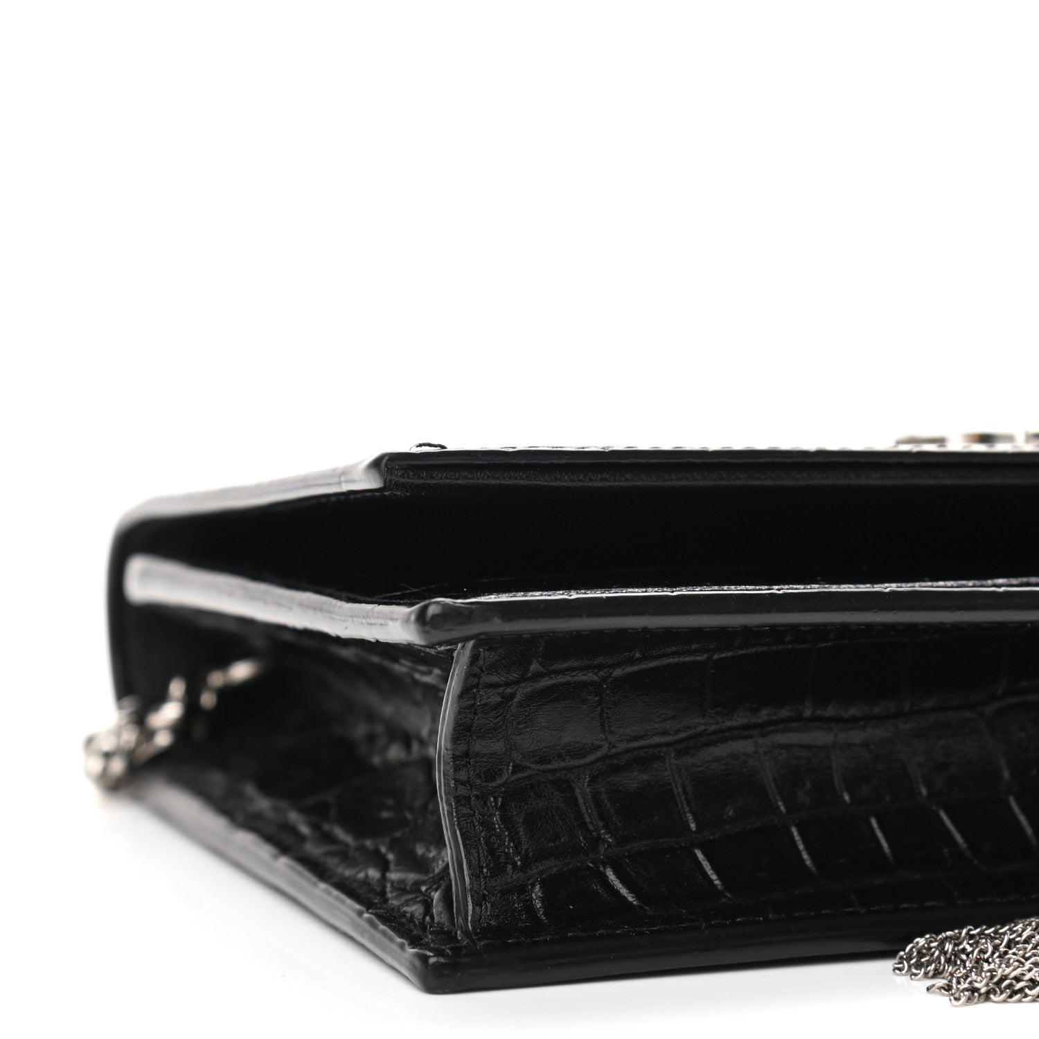 Saint Laurent Calfskin Crocodile Embossed Kate Monogram Tassel Chain Wallet Black 8 of 10